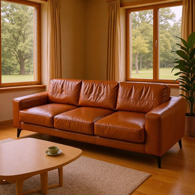 Italian normcore oil wax leather sofa medieval style small apartment living room sofa accessible luxury three or four-person row sofa