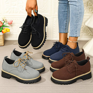 autumnew arrival cross-border plus size medium heel square heel flats women's k-style round toe tie backexport loafers women's flats