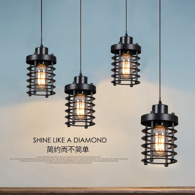 American industrial wind chandelier loft restaurant coffee shop retro wrought iron cage bar counter aisle entrance lighting indoor