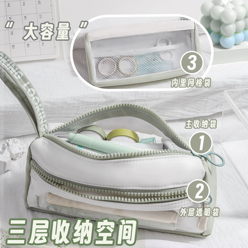 Stationery box pencil bag customization, large capacity, simple and original design, transparent pencil case, junior high school students and primary school students, advanced sense