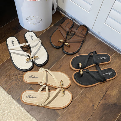 2024 new women's thong sandals - summer outdoor wear, fairy style, new flat anti-slip design, perfect with skirts, soft sole, single strap
