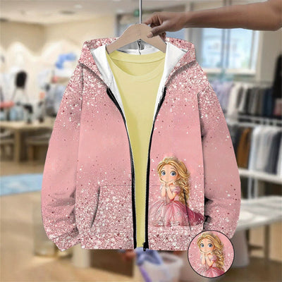 Kids' hoodie jacket, cross-border hot seller: cute cartoon print fashion zip-up hoodie for girls, dropshipping available