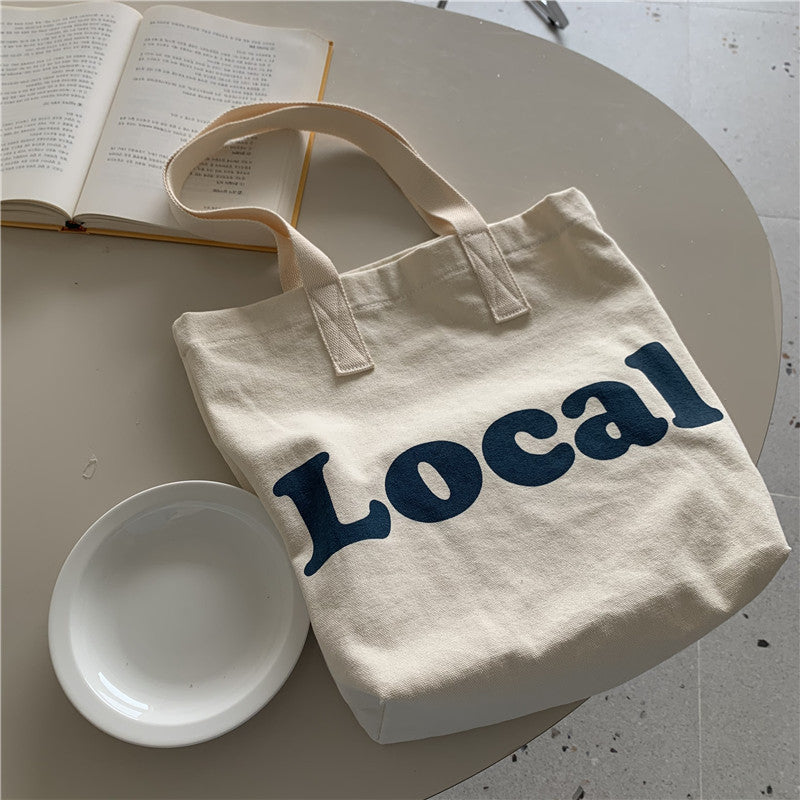 Bag female student new Korean version canvas shoulder bag letter printed small fresh shopping bag practical tote bag