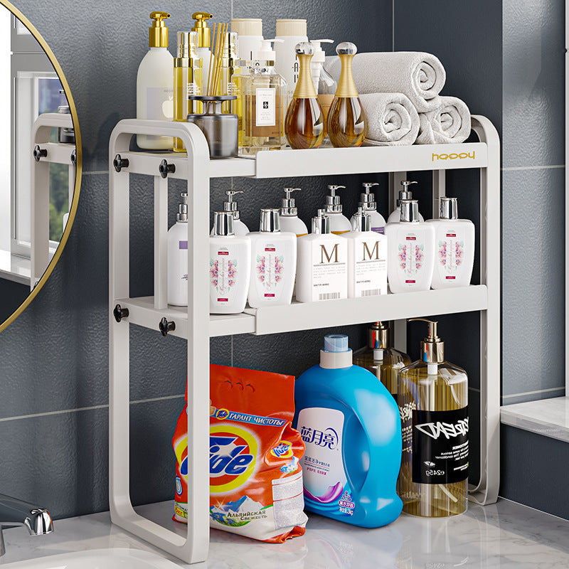Retractable kitchen bathroom rack countertop cabinet baffle layered rack plastic storage pot rack desktop small shelf