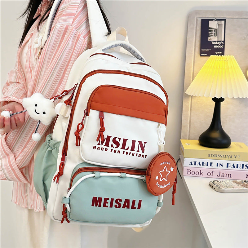New student backpack contrasting colors fashion trend versatile new middle school student college student backpack men and women the same style