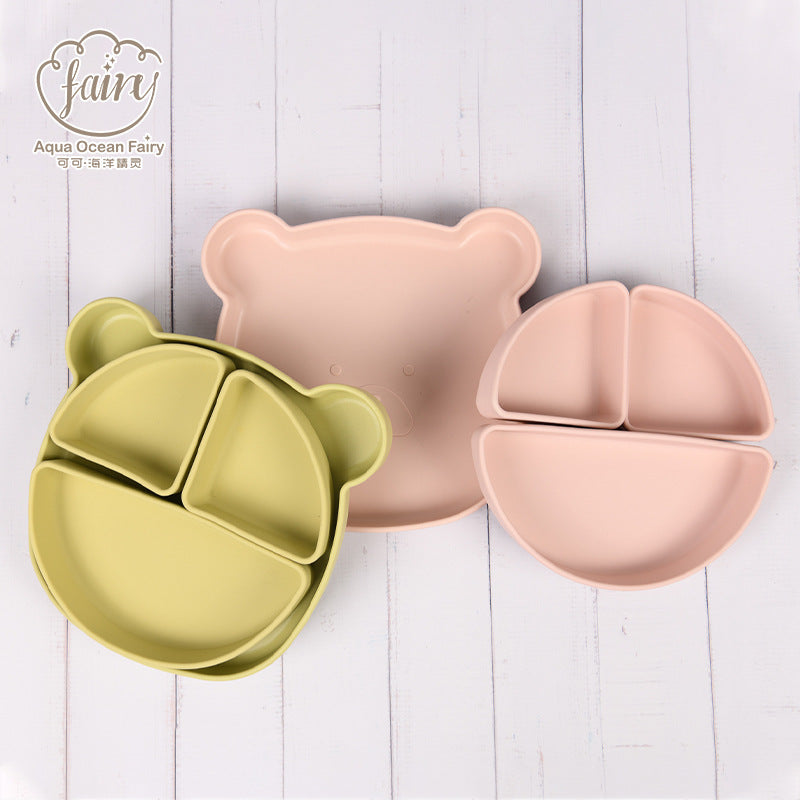 Cross-border food-grade silicone cartoon bowl ins bear silicone tableware, anti-scalding and non-slip silicone bowl tableware set