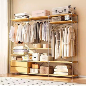 Open steel and wood wardrobe hanger floor-standing bedroom japanese style coat rack clothes walk-in clothes rack cloakroom for home