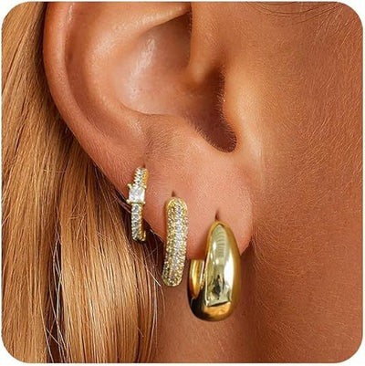 18k gold plated, hot-selling european and american cross-border style, minimalist cubic zirconia fashion women's earrings and hoops three-piece set