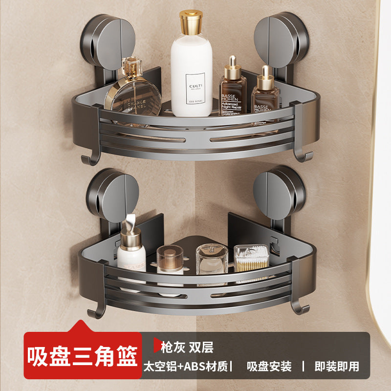 Suction cup folding bath towel rack non-punching toilet rack wall-mounted toilet pendant set bathroom towel rack