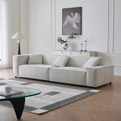 Wabi-sabi style linen three-person fabric sofa small apartment living room b&b tofu block classy cotton and linen cream style removable and washable