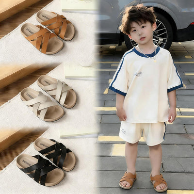 Boys' cork sandals - new summer open-toe kids' shoes - indoor/outdoor soft sole sandals - big & tall boys' flip-flops