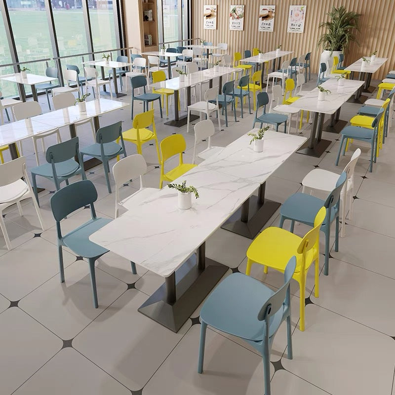 Company Staff School Canteen Restaurant Table and Chair Combination Catering Noodle House Fast Food Snack Bar Milk Tea Shop Rock Slate Table