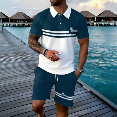 hot-selling men's polo shirt set, new summer two-piece casual short-sleeve and shorts set, dropshipping available