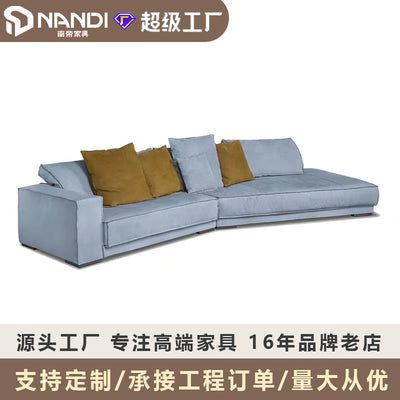Foshan factory personalized sofa italian technical cloth accessible luxury special-shaped corner down frosted leather sofa