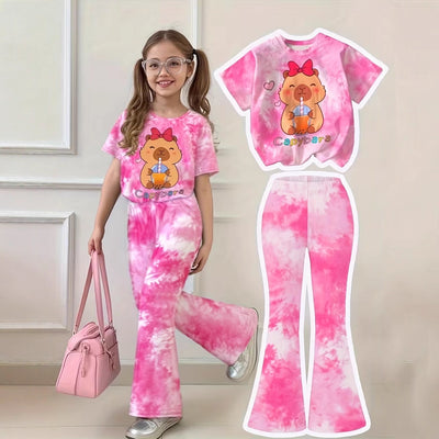 wholesale girls' flared pants set, fashionable spring, summer, and autumn short-sleeved long-sleeved outfit for toddlers and young children