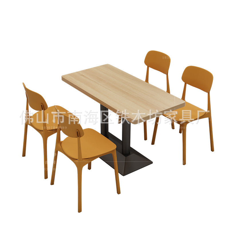 Canteen dining table and chairs Solid wood staff factory Student dining room School dining hall Four-person conjoined combination splicing