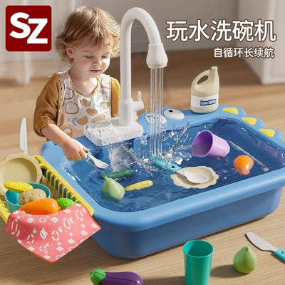 Kids dishwashing table play house kitchen toys electric wash basin sink simulated dishwashing toys cross-border new products