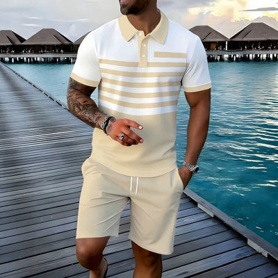 hot-selling men's polo shirt set, new summer two-piece casual short-sleeve and shorts set, dropshipping available