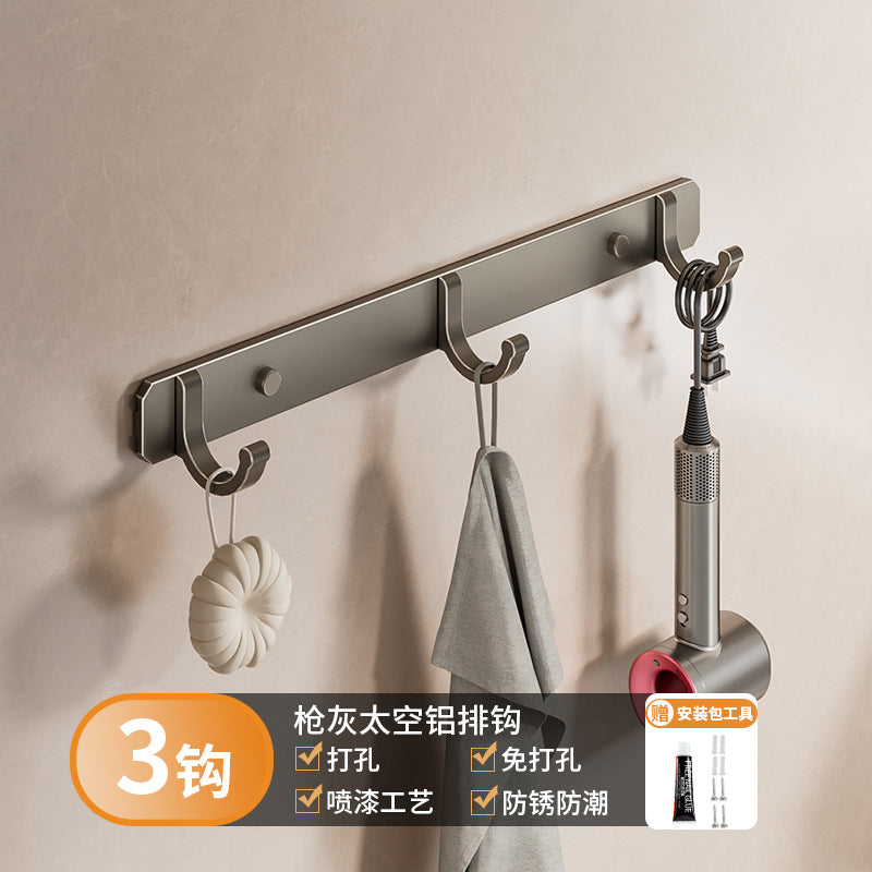 Space aluminum hook, viscose, strong non-punching adhesive hook, door back coat hook, bathroom, kitchen wall wall-mounted storage