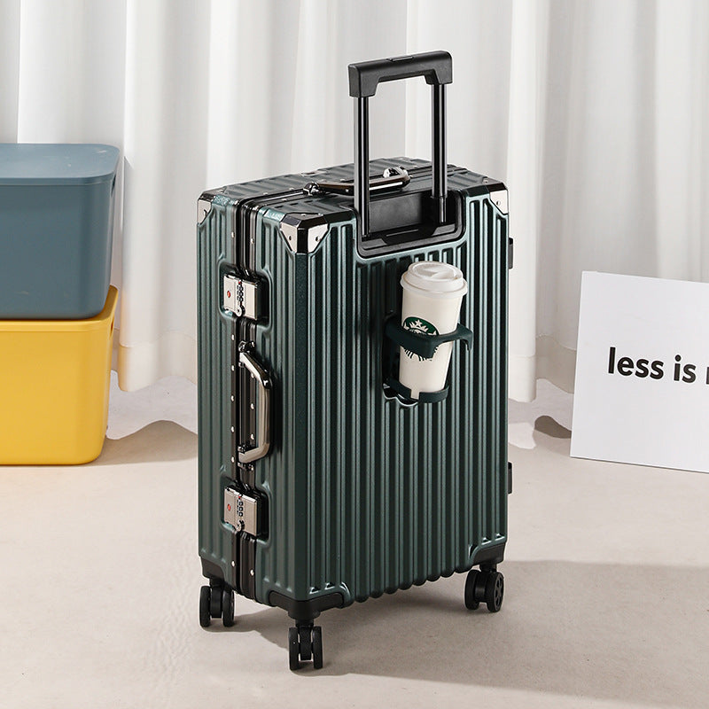 One piece of aluminum frame trolley case, universal wheel suitcase, female 24-inch scratch-proof charging password case, boarding case, leather case.