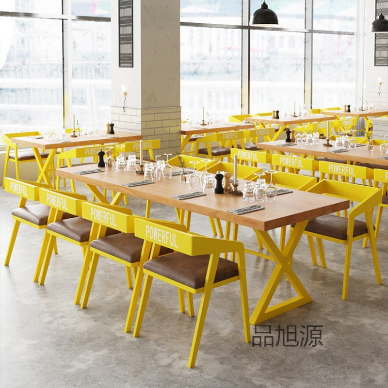 American restaurant retro solid wood dining table and chair combination creative cafe industrial style loft casual wrought iron table and chair