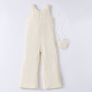 Big kids' (girls') romper, ribbed sleeveless jumpsuit + heart-shaped crossbody bag