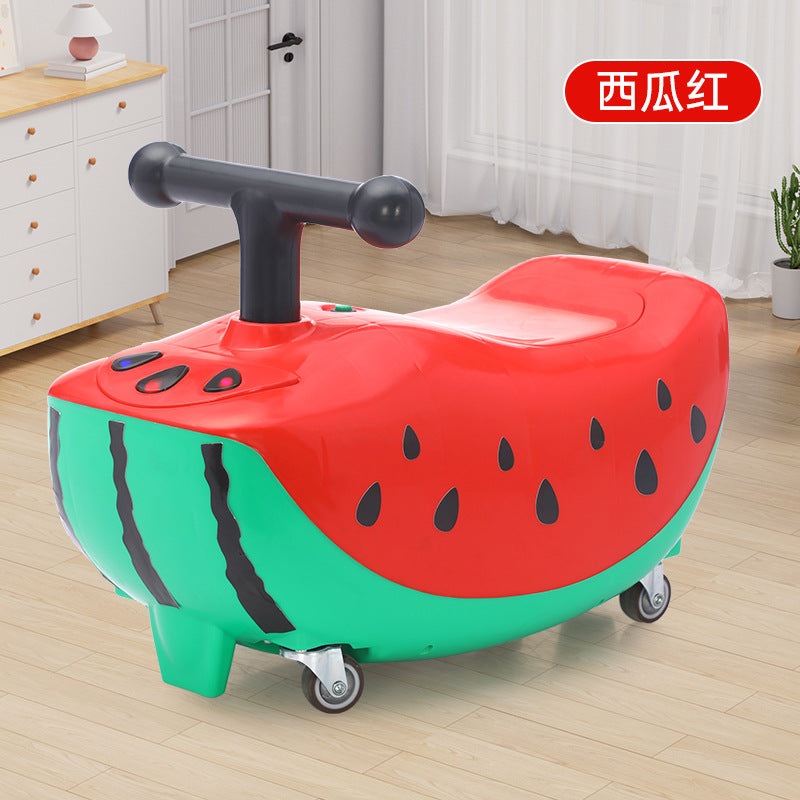 New watermelon children's scooter universal wheel music light peanut car anti-rollover toddler yo twist car
