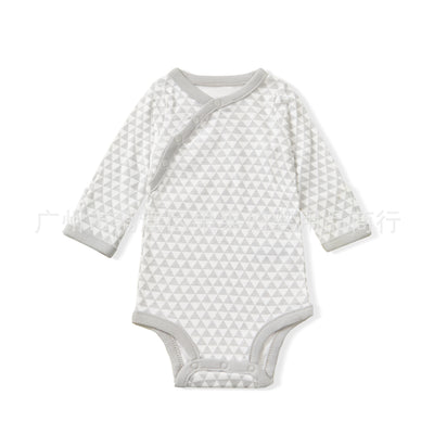 Export baby long sleeves autumn clothing newborn pure cotton jumpsuit triangle khaki soft male and female baby one piece dropshipping