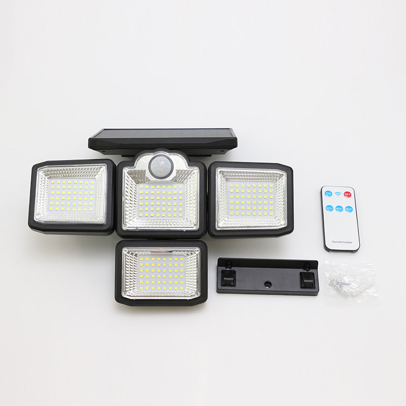 Solar wall lamp four-head rotating multi-functional split waterproof street lamp human body induction road lighting garden lamp
