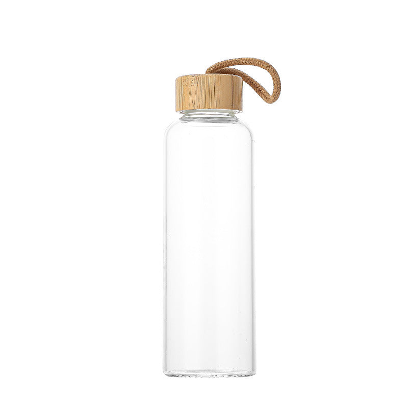 Cross-border 16oz bamboo cover with lifting rope heat-resistant silicone sleeve transparent single-layer borosilicate glass water cup printing logo