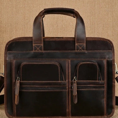 Casual retro genuine leather men's briefcase 15.6inch business handbag shoulder crossbody bag cowhide men's bag