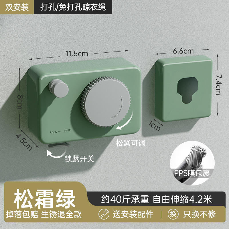 隐形晾衣绳晾衣服神器绳子室内免打孔卫生间隐形伸缩阳台钢丝绳架