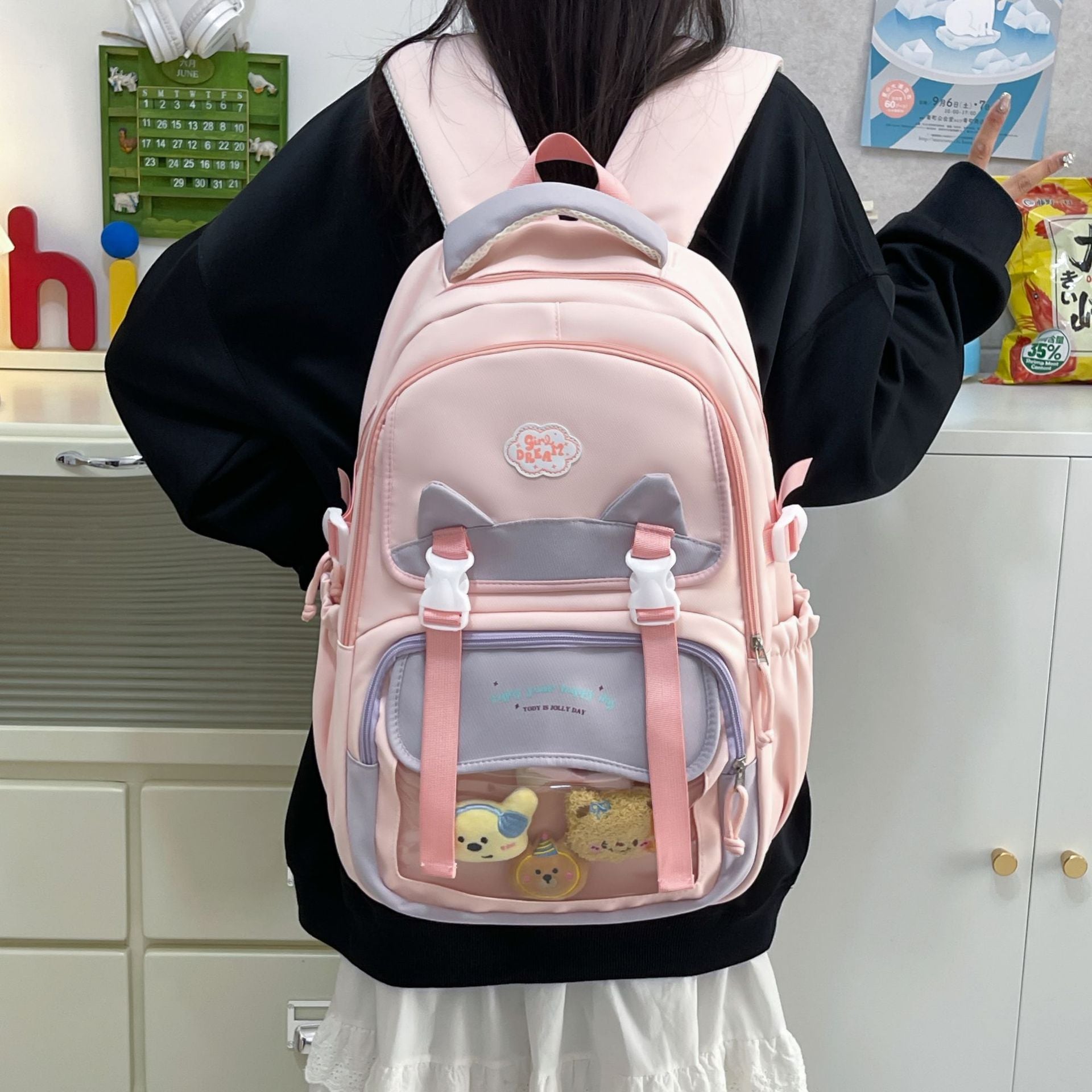 New cute backpack female cartoon large capacity 3-9 grades primary school schoolbag animation sweet girl backpack