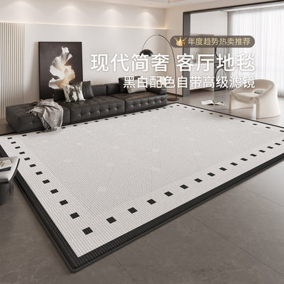 Carpet living room 2026 new french style black and white grids waterproof washable bedroom bedside sofa floor mat