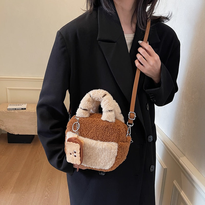 Cute hand carry messenger bag girl cute fluffy shoulder bag removable change bag plush panda bag