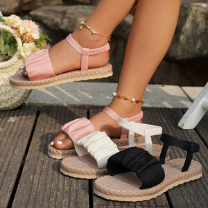 summer new arrival: women's outdoor beach sandals - straw woven, linen, roman style, elastic band, criss-cross beach sandals