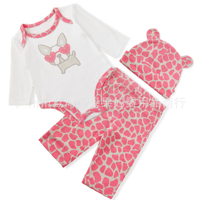 Export children's clothing baby suitlong sleeves bag butt pants hat separates three-piece set baby girl triangle khaki