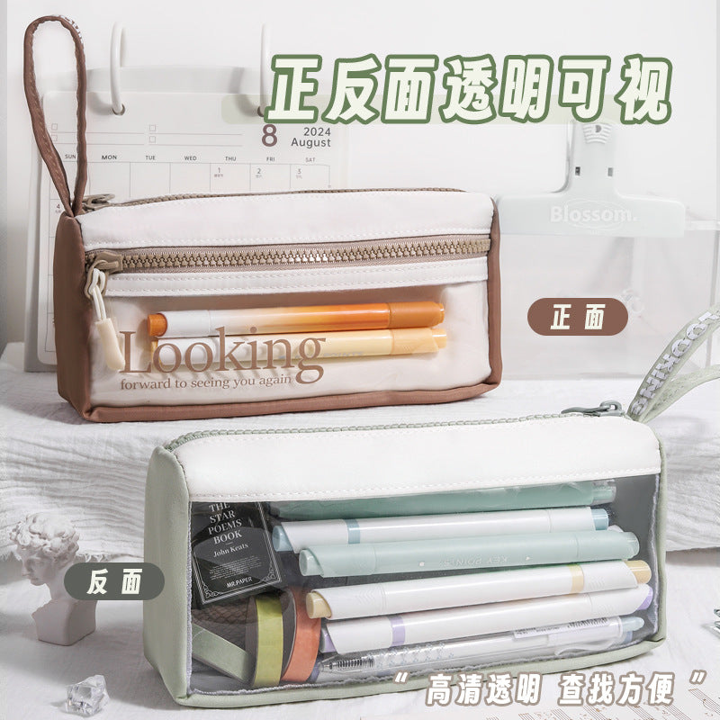 Stationery box pencil bag customization, large capacity, simple and original design, transparent pencil case, junior high school students and primary school students, advanced sense