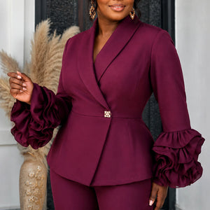 Autumn new arrival: burgundy blazer with 3d floral design - slimming, elegant, and perfect for work