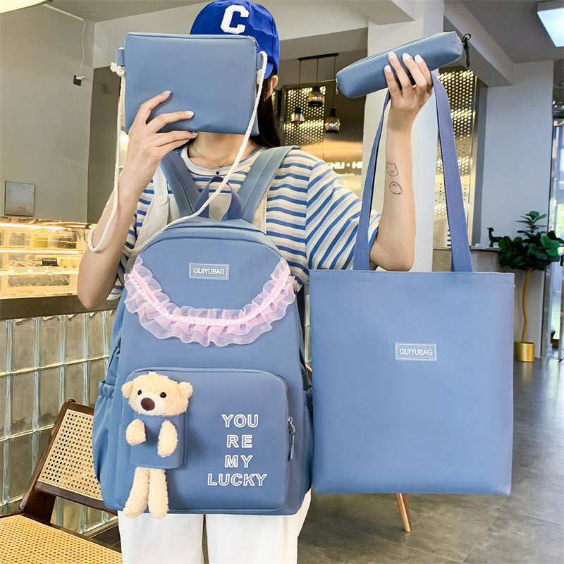 New Korean version of large-capacity student schoolbag cartoon cute bear doll girl backpack primary and secondary school backpack