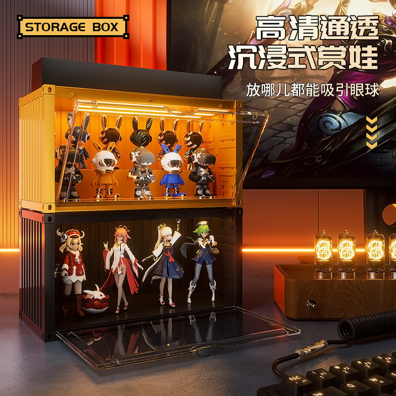 集装箱泡泡玛特展示架盲盒收纳盒带灯防尘柜子手办娃娃展示盒定制