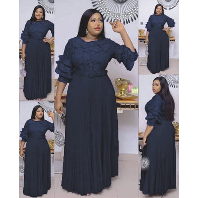 new european and american export evening gown, lace maxi dress, african plus size pleated skirt