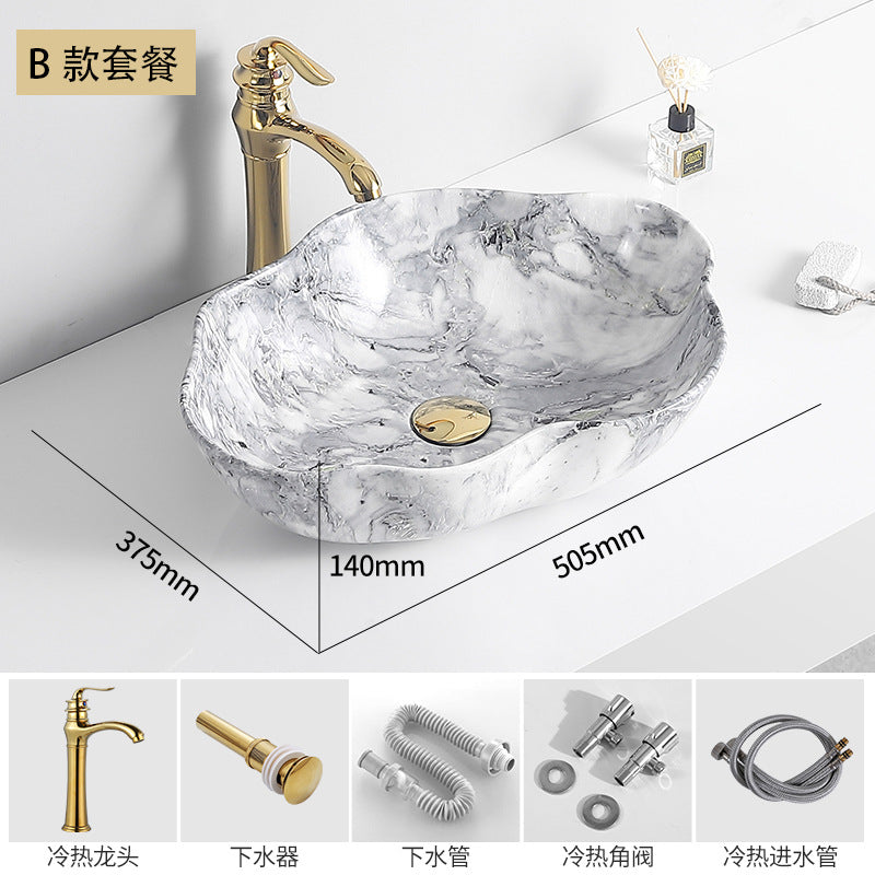 陶瓷台上盆大理石纹小型洗手盆家用面盆轻奢风酒店脸盆艺术盆别墅