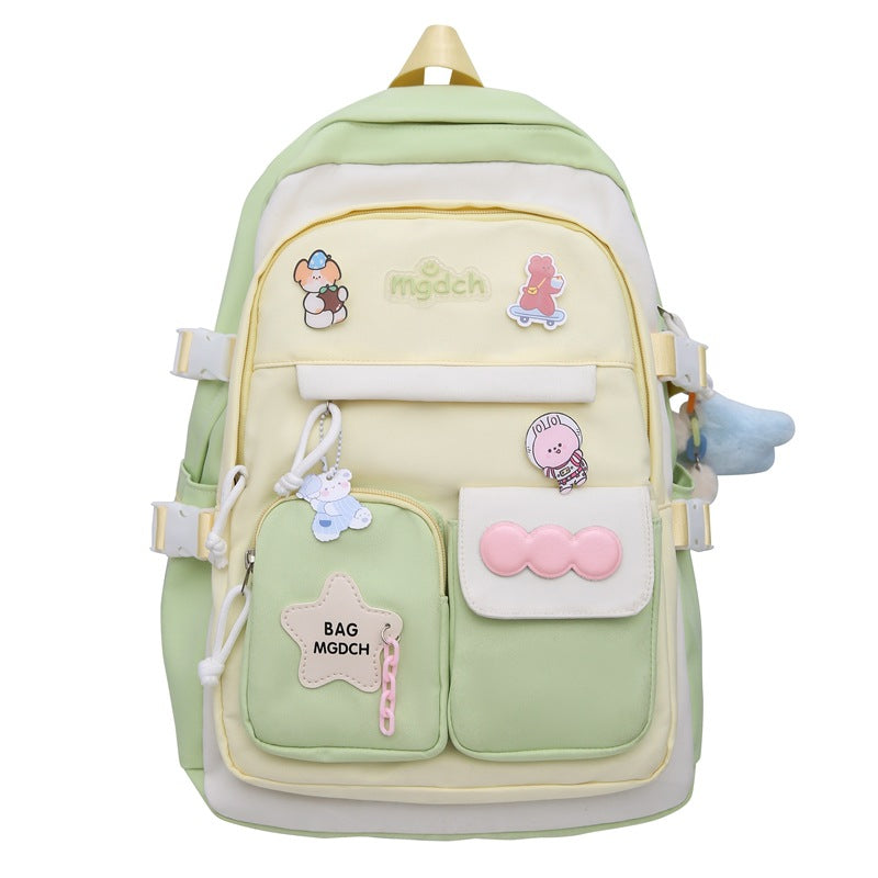 New schoolbag for girls, junior high school students, large-capacity backpack, versatile burden reduction, fashion trend, two-piece schoolbag