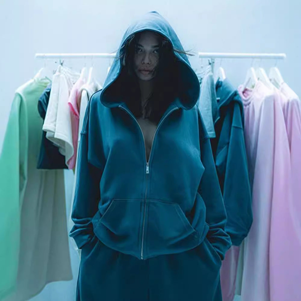 European and American Independent Station New Women's Suit Casual Hooded Long Sleeve Sweater Cardigan Pants Suit Fashion Suit Women