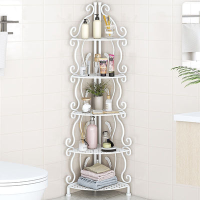 【foldable & no assembly】wrought iron bathroom corner shelf - freestanding organizer for bathroom, toilet, and kitchen