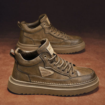 2025 spring new high-top martin boots for men - trendy, versatile, chunky sole casual leather shoes, workwear platform sneakers, streetwear shoes for men