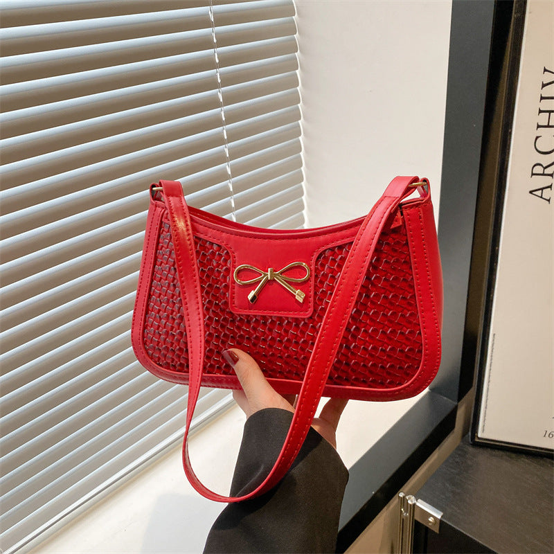 Bow square bag women's 2025 new simple versatile underarm baguette temperament fashionable commuter shoulder bag