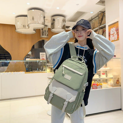 Backpack maillard color matching classy school bag junior high school student school bag casual travel couple college student school bag