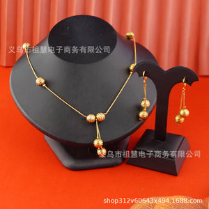 One minimalist and trendy round bead jewelry set for women, including earrings and a necklace, perfect for cross-border e-commerce